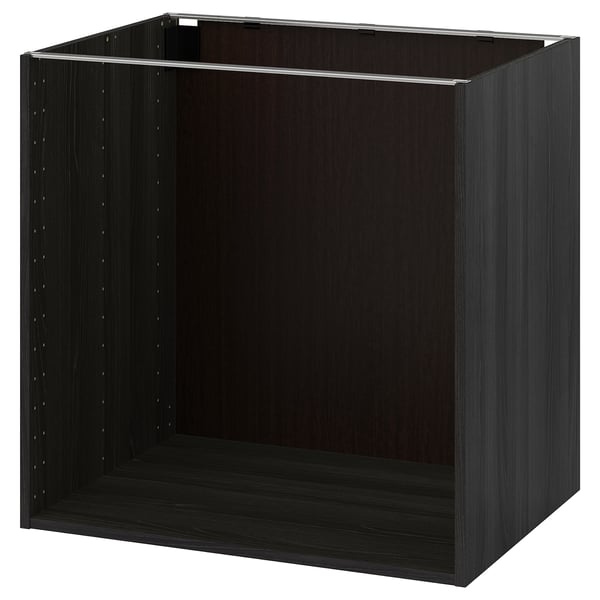 An ikea METOD kitchen cabinet in black with a square shape and flat design, made from particleboard and melamine foil.