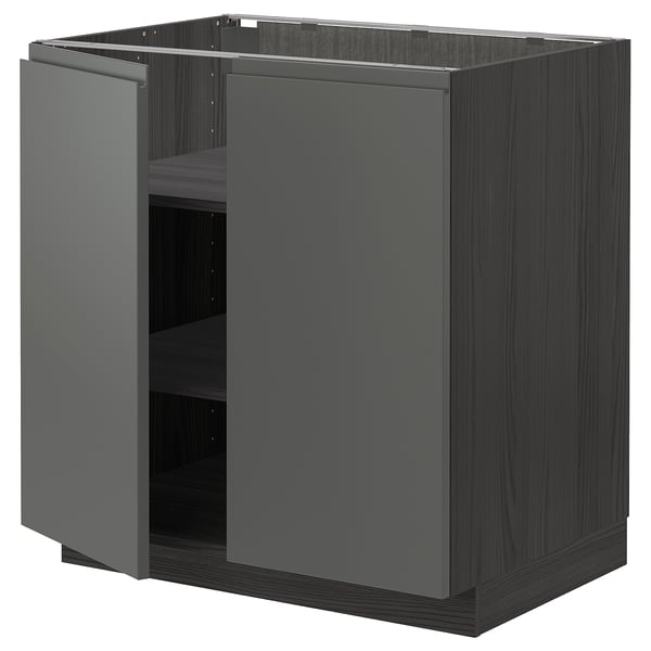 Modern dark grey kitchen cabinet with integrated handles. Sturdy, adjustable shelf design.