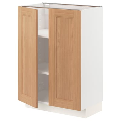 METOD Base cabinet with shelves/2 doors, white/Vedhamn oak, 60x37 cm