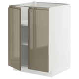 METOD Base cabinet with shelves/2 doors, white/Voxtorp high-gloss dark grey-brown, 60x60 cm