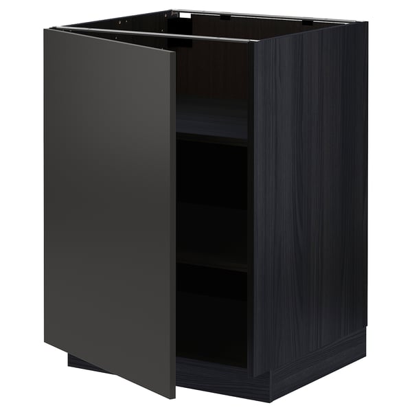 Black METOD kitchen cabinet. Square, modern design with one open side and adjustable shelves.