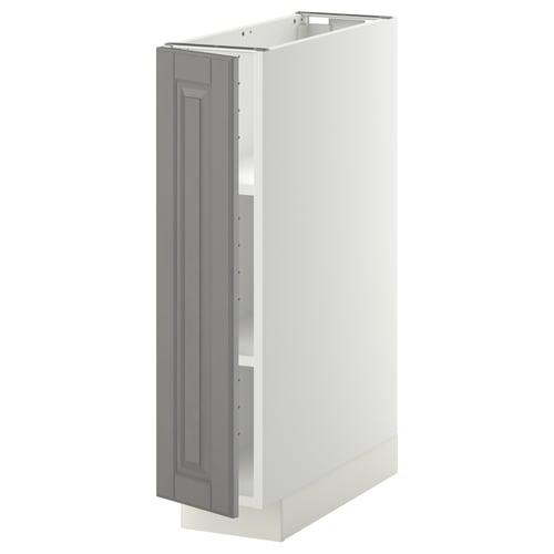 White METOD kitchen cabinet with grey soft-close door, rectangular shape.