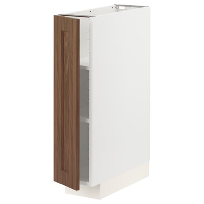METOD Base cabinet with shelves, white Enköping/brown walnut effect, 20x60 cm
