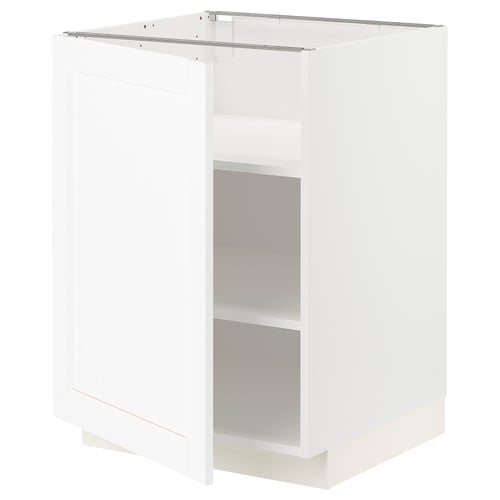 White kitchen cabinet unit with single door, adjustable shelves.