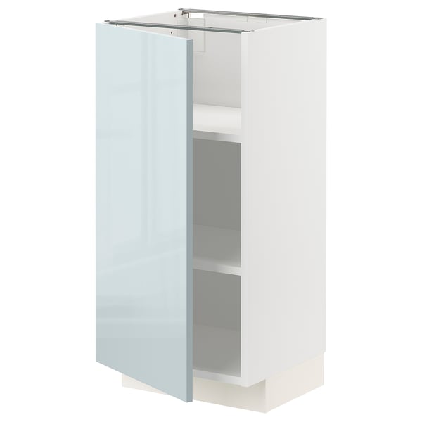 METOD kitchen cabinet in high-gloss grey-blue with adjustable shelves.