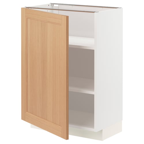 METOD kitchen cabinet with oak door, adjustable shelves, white frame.