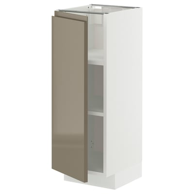 METOD Base cabinet with shelves, white/Voxtorp high-gloss dark grey-brown, 30x37 cm