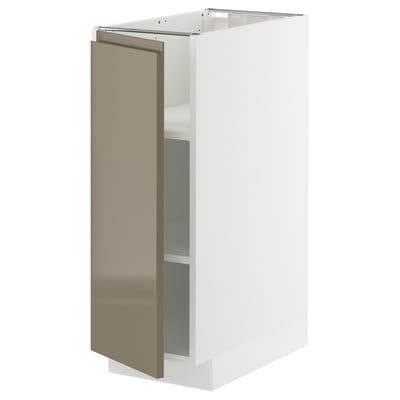 METOD Base cabinet with shelves, white/Voxtorp high-gloss dark grey-brown, 30x60 cm