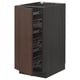 METOD kitchen unit, dark brown with wooden edge, wire racks, square shape.