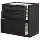 Black METOD kitchen unit with 3 drawers and storage compartment.