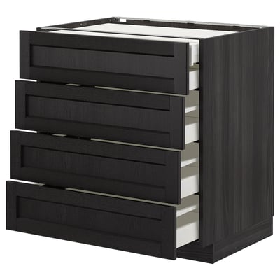 METOD kitchen unit, jet-black lerhyttan drawers, modern design, ash finish.