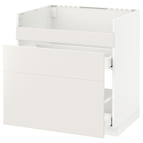 Modern white kitchen unit, cube-shaped, with sleek design, smooth drawers, and sturdy construction.