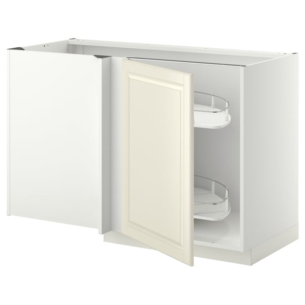 A white METOD kitchen cabinet with cream doors, two pull-out shelves, and bevelled edges.