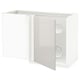 White high-gloss corner kitchen cabinet with pull-out shelves.