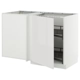 METOD Corner base cab w pull-out fitting, white/Ringhult light grey, 128x68 cm