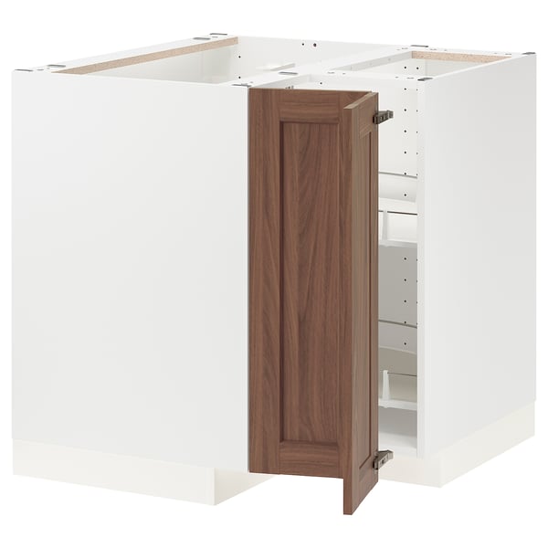 METOD kitchen unit with walnut finish, modern design, adjustable shelves, white frame.