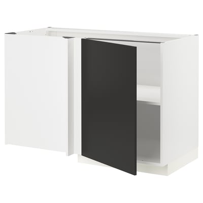 This image shows a white and black METOD kitchen cabinet with adjustable shelves. It a compact, angular design with a modern look.