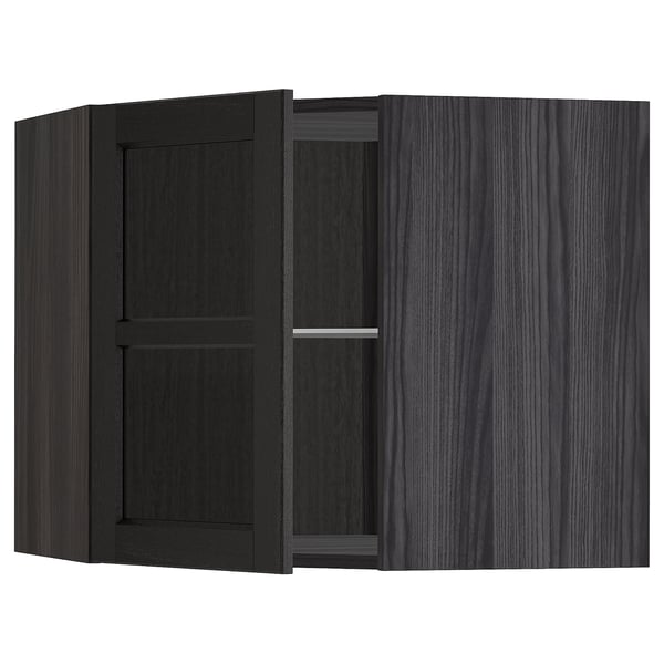 METOD kitchen unit with black stained wood, adjustable shelf, stylish design.