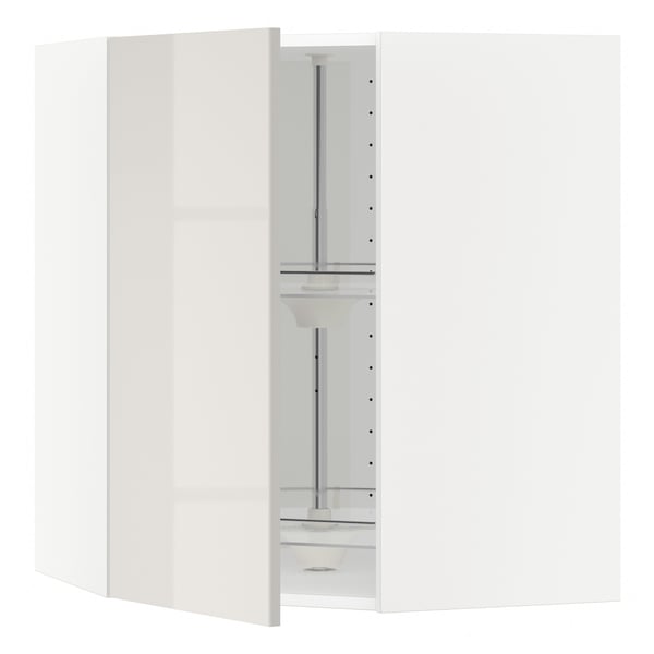 METOD Corner wall cabinet with carousel, white/Ringhult light grey, 68x80 cm