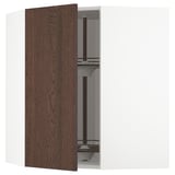METOD Corner wall cabinet with carousel, white/Sinarp brown, 68x80 cm