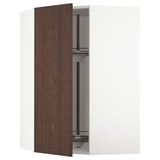 METOD Corner wall cabinet with carousel, white/Sinarp brown, 68x100 cm