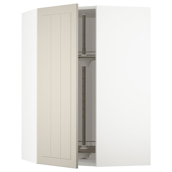 METOD Corner wall cabinet with carousel, white/Stensund beige, 68x100 cm