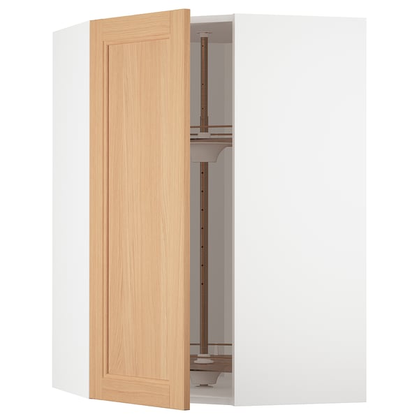 METOD Corner wall cabinet with carousel, white/Vedhamn oak, 68x100 cm