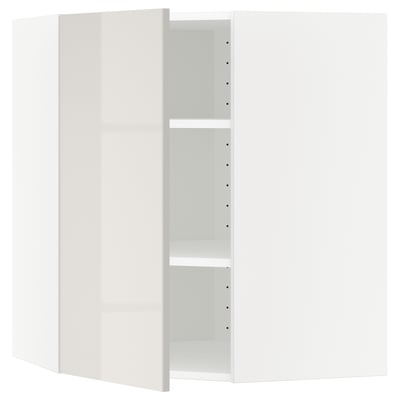 METOD Corner wall cabinet with shelves, white/Ringhult light grey, 68x80 cm