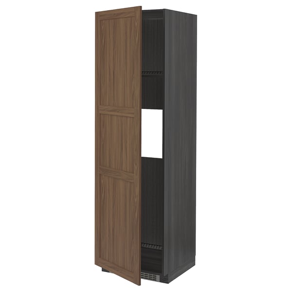 Open wood-toned cabinet, left or right door option, metal rack, strong frame.