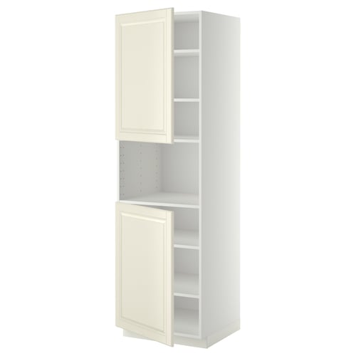 METOD off-white kitchen cabinet, tall with 2 doors, 3 shelves, bevelled edges, sturdy frame, adjustable shelves.