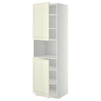 METOD High cab f micro w 2 doors/shelves, white/Bodbyn off-white, 60x60x200 cm