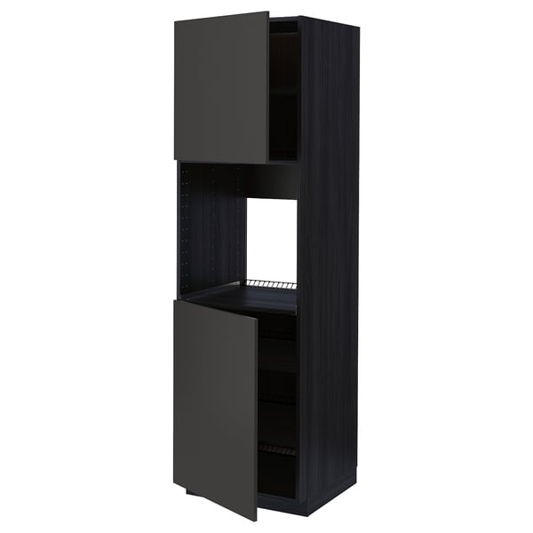 METOD black kitchen unit, tall with open shelf, modern design, particle board, adjustable shelf.