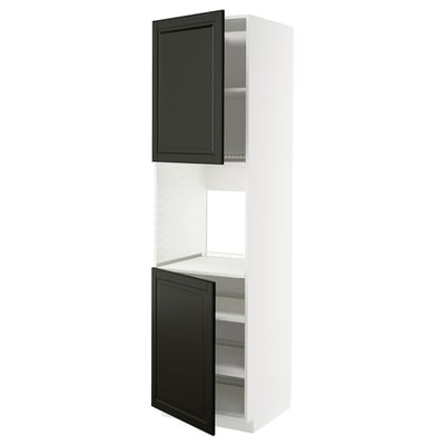 METOD High cab f oven w 2 doors/shelves, white/Bodbyn black, 60x60x220 cm