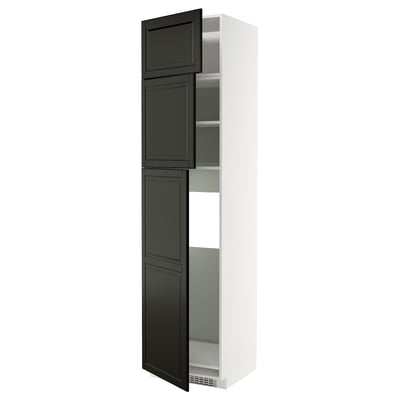 METOD High cab for fridge with 3 doors, white/Bodbyn black, 60x60x240 cm