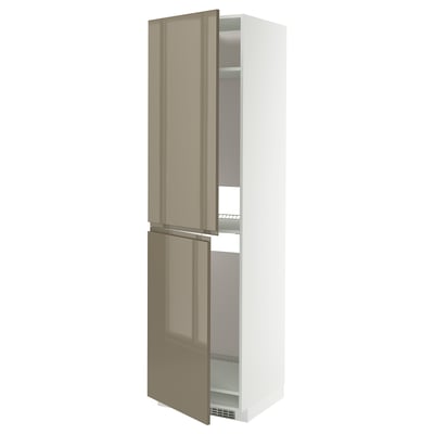 METOD High cabinet for fridge/freezer, white/Voxtorp high-gloss dark grey-brown, 60x60x220 cm
