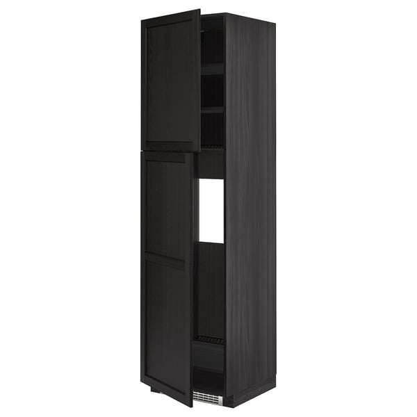 METOD kitchen unit, black stained wood, tall & slim, with adjustable shelves.