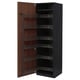 METOD kitchen storage unit with dark wood and metal shelves.