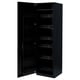 Black kitchen cabinet with pull-out shelves. Modern design, wooden texture. Optional section for storage.