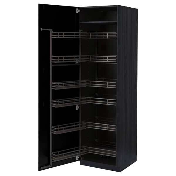 METOD kitchen cabinet: black, wooden, with pull-out shelves.