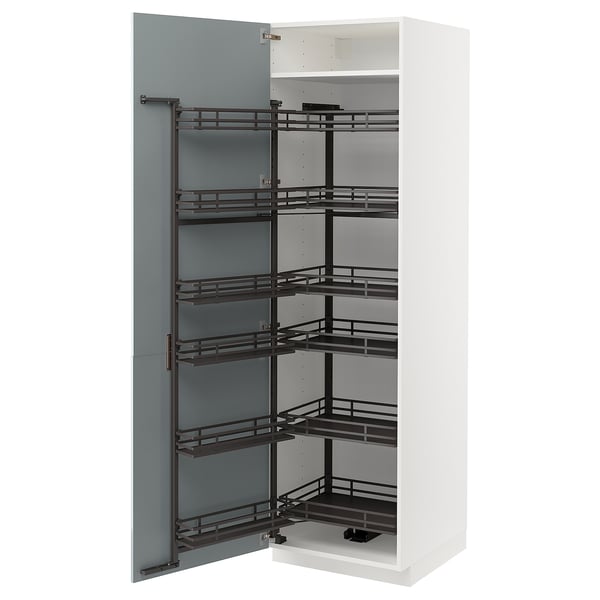 METOD kitchen cabinet with pull-out shelves, white and grey-blue, modern design.