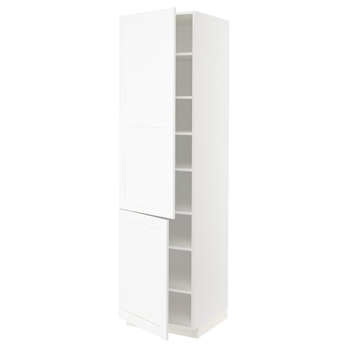 White METOD kitchen cabinet with multiple shelves, sleek design.