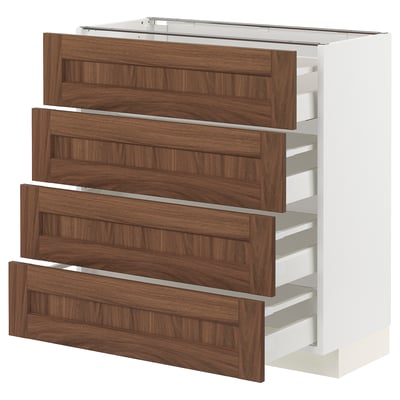 METOD / MAXIMERA Base cab 4 frnts/4 drawers, white Enköping/brown walnut effect, 80x37 cm