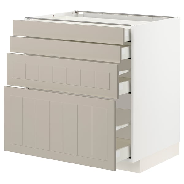 METOD / MAXIMERA Base cab 4 frnts/4 drawers, white/Stensund beige, 80x60 cm