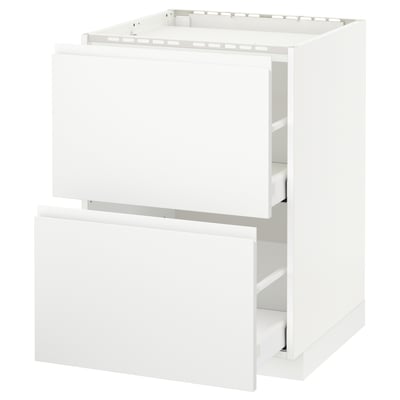 METOD / MAXIMERA Base cab f hob/2 fronts/2 drawers, white/Voxtorp matt white, 60x60 cm