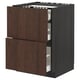 Dark brown ikea METOD kitchen cabinet with wooden drawers, square shape.