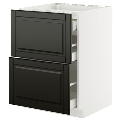 METOD / MAXIMERA Base cab f hob/2 fronts/3 drawers, white/Bodbyn black, 60x60 cm