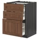 Modern kitchen cabinet, METOD. Dark wood, 3 drawers, metal frame, stylish grain design.