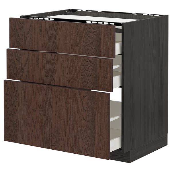 METOD brown kitchen cabinet, 3 drawers, modern design.