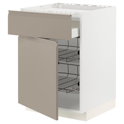 Modern kitchen cabinet: METOD in light grey with drawers and shelves, sleek handles and minimalist design.