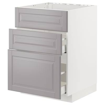 Grey METOD kitchen cabinet with 3 drawers, modern design.